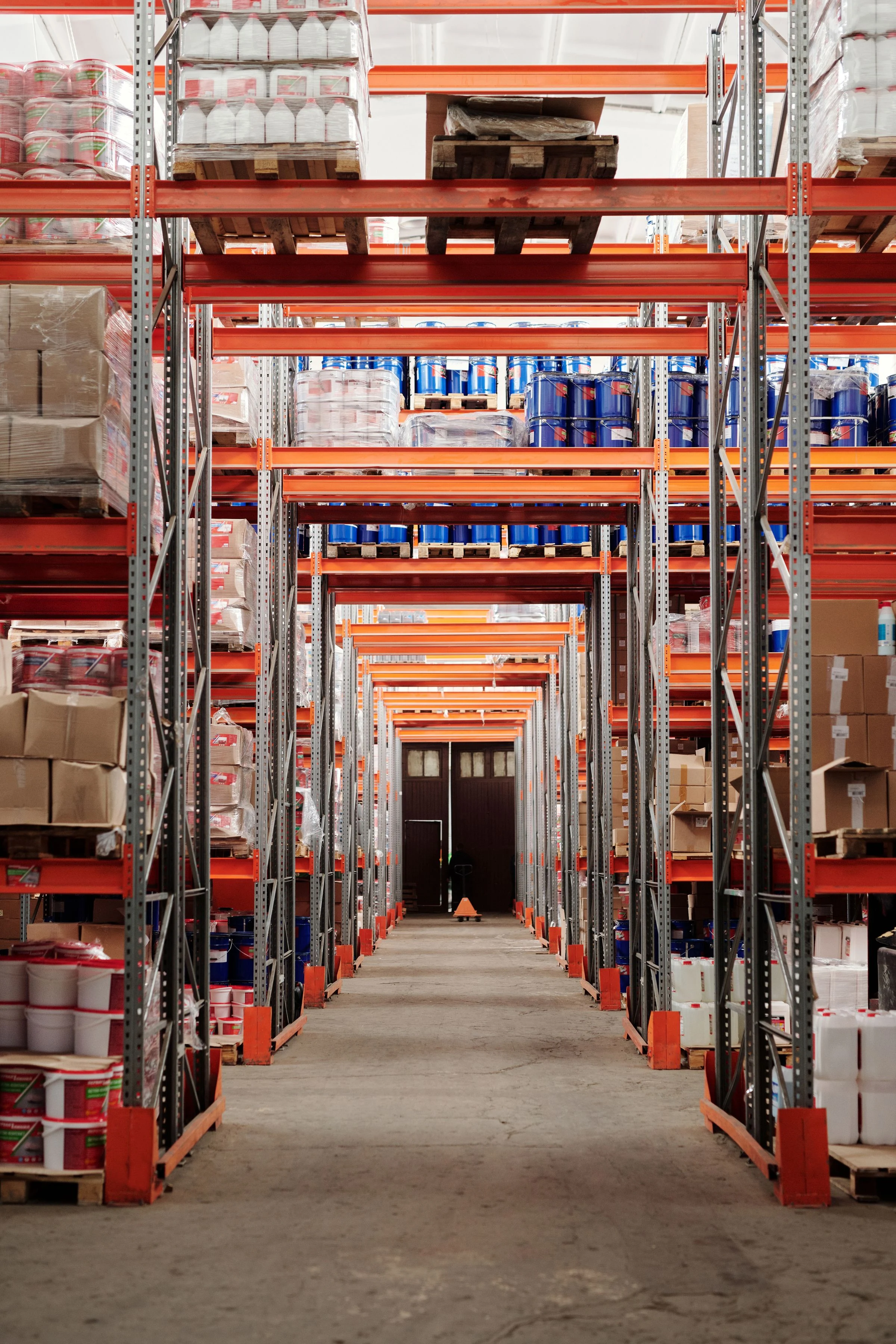 Warehouse aisles and storage shelving